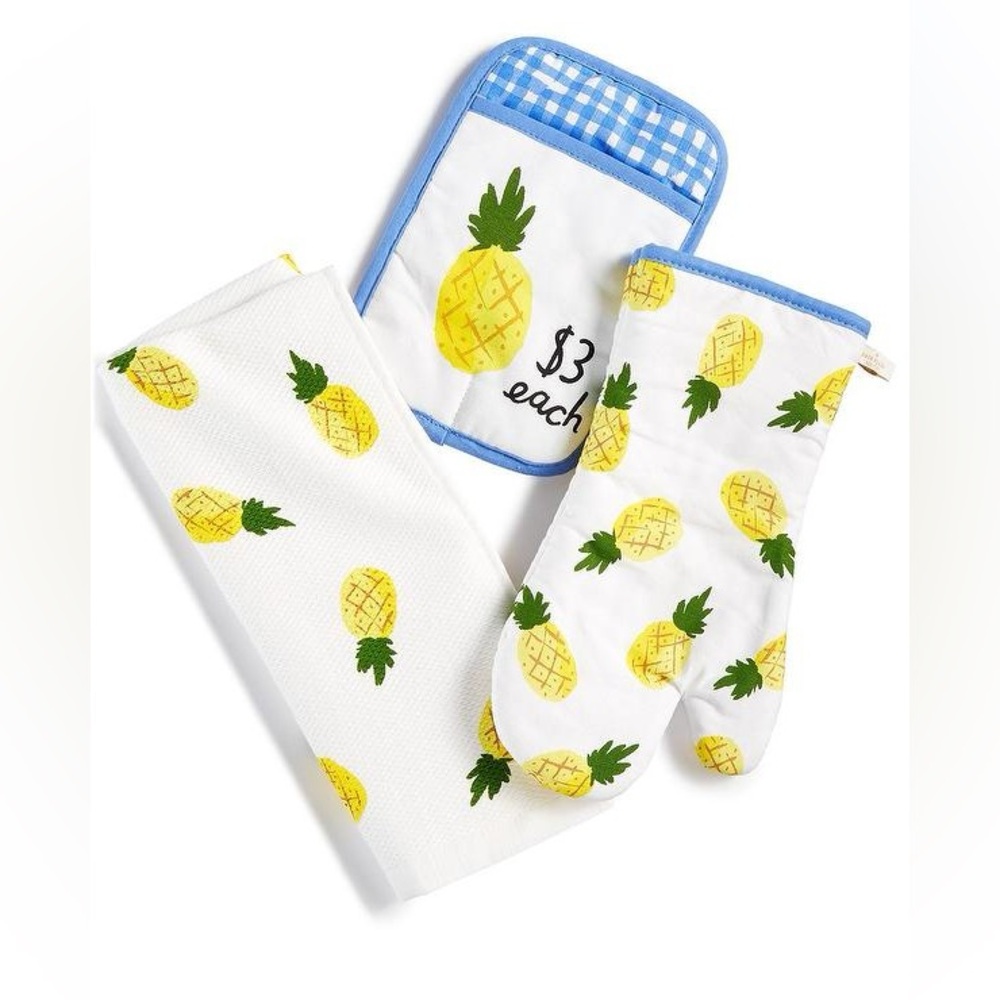 kate spade Pineapple Kitchen Linen Set - White, Yellow, Blue